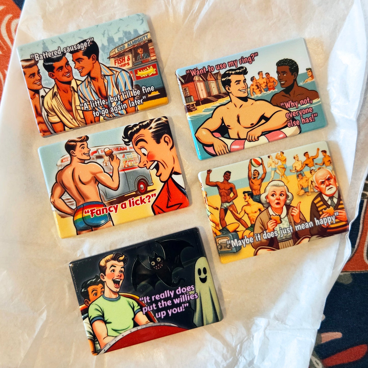 Set of 5 funny, quality gay fridge magnets