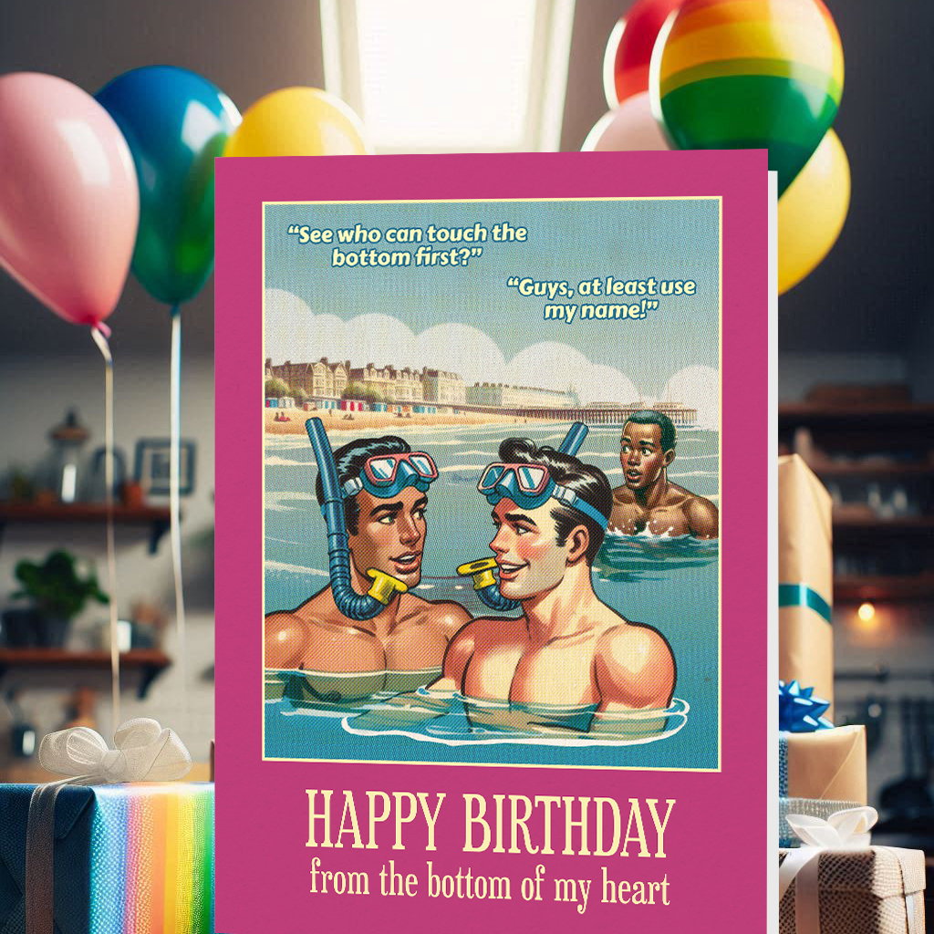Funny Gay Birthday Card: Touch the Bottom