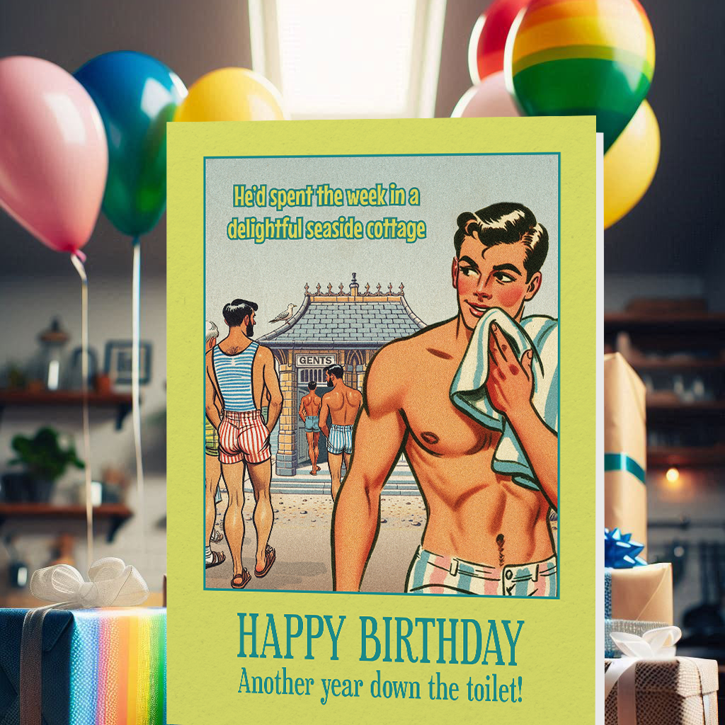 Funny gay birthday card: Cottage