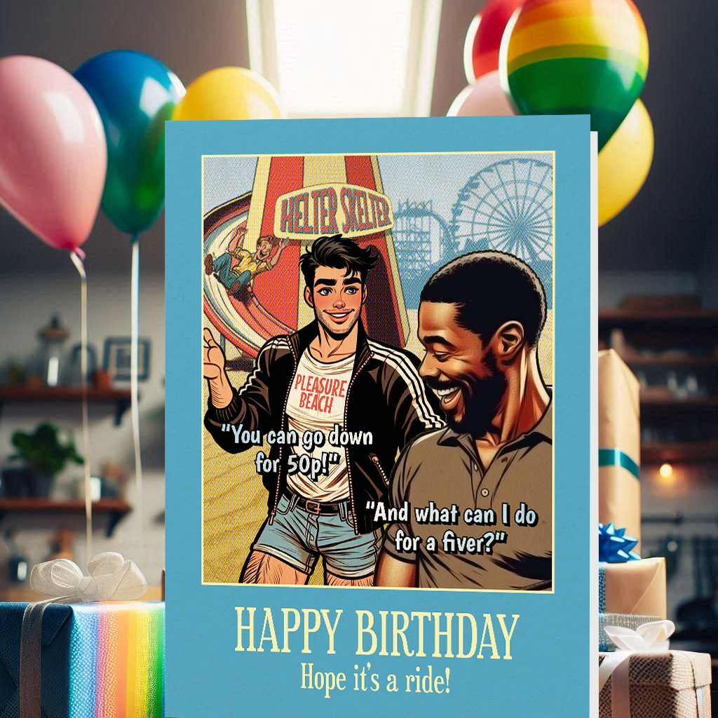 Funny Gay Birthday Card: Going Down