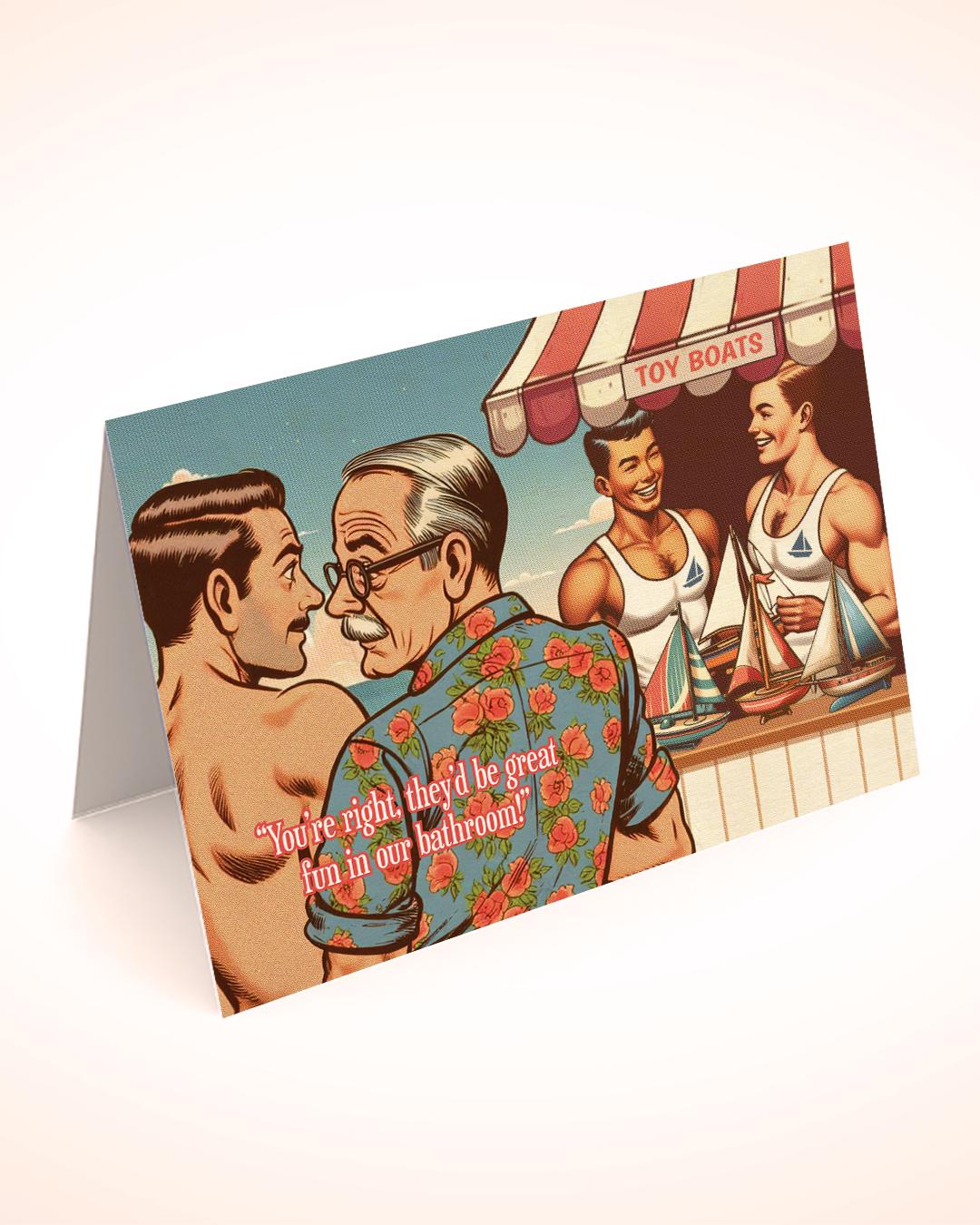 Funny Gay Greeting Card: Bathroom Fun