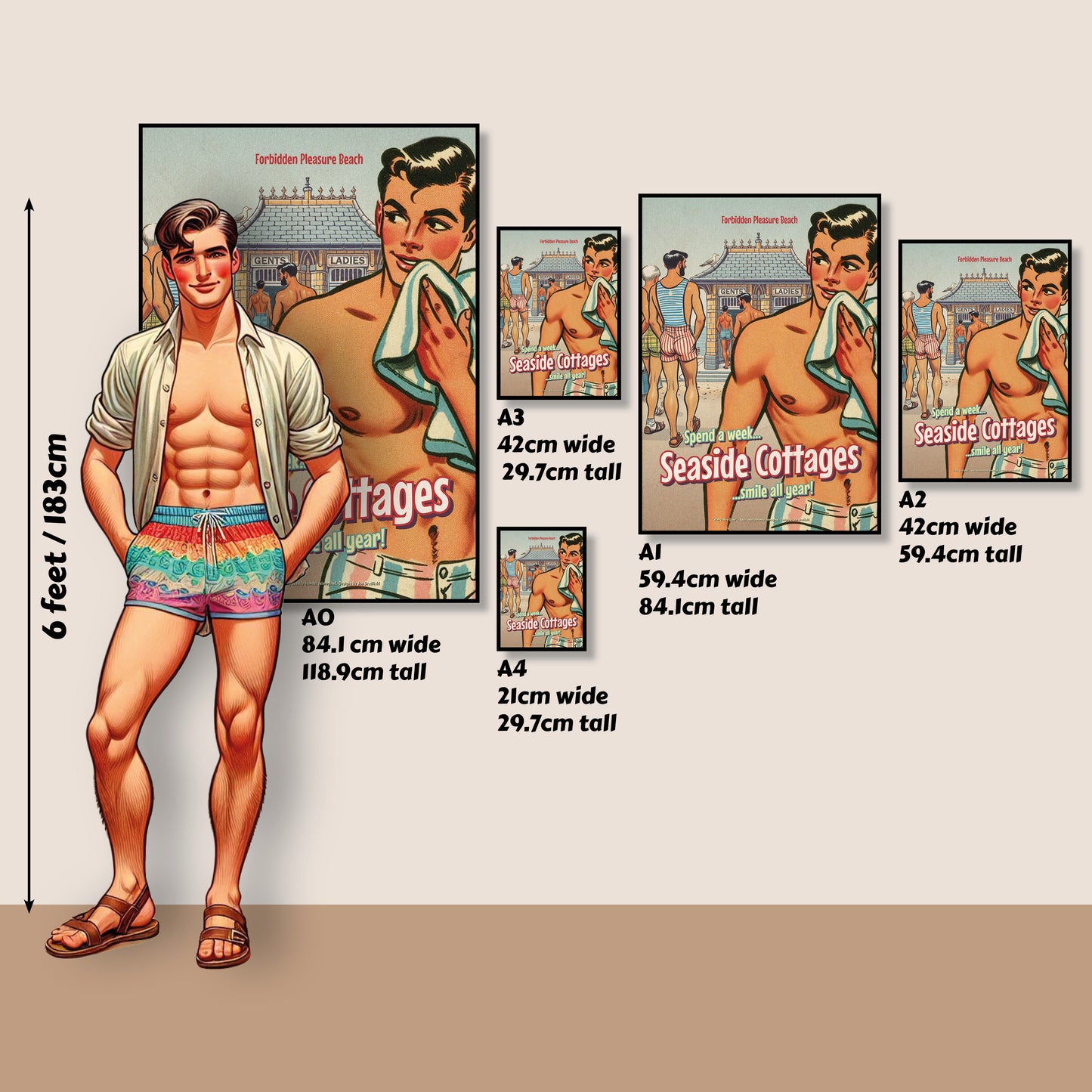 Gay retro giclée poster print: Seaside Cottage