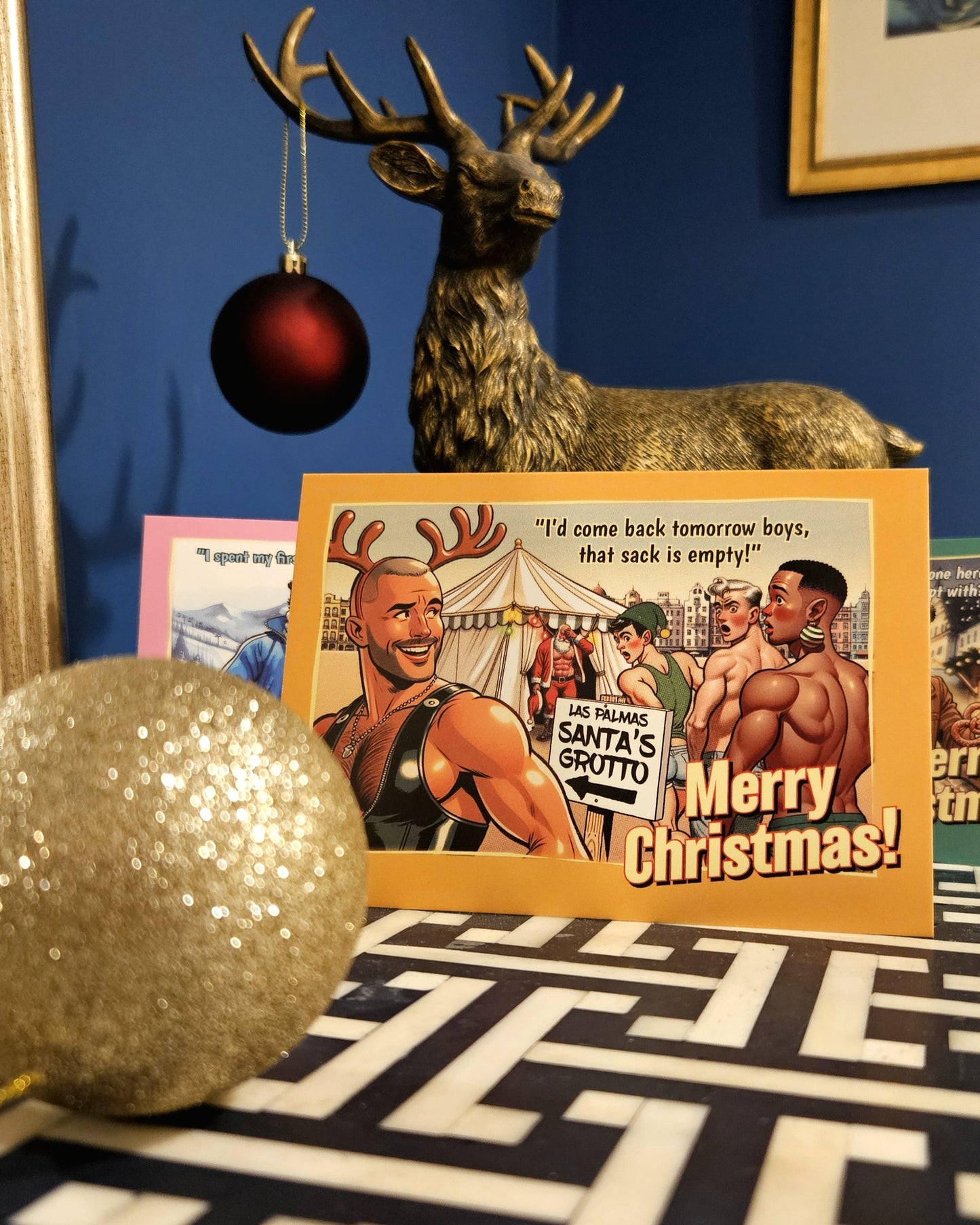 Pack of funny gay Christmas cards: Gran Canaria Santa's Grotto