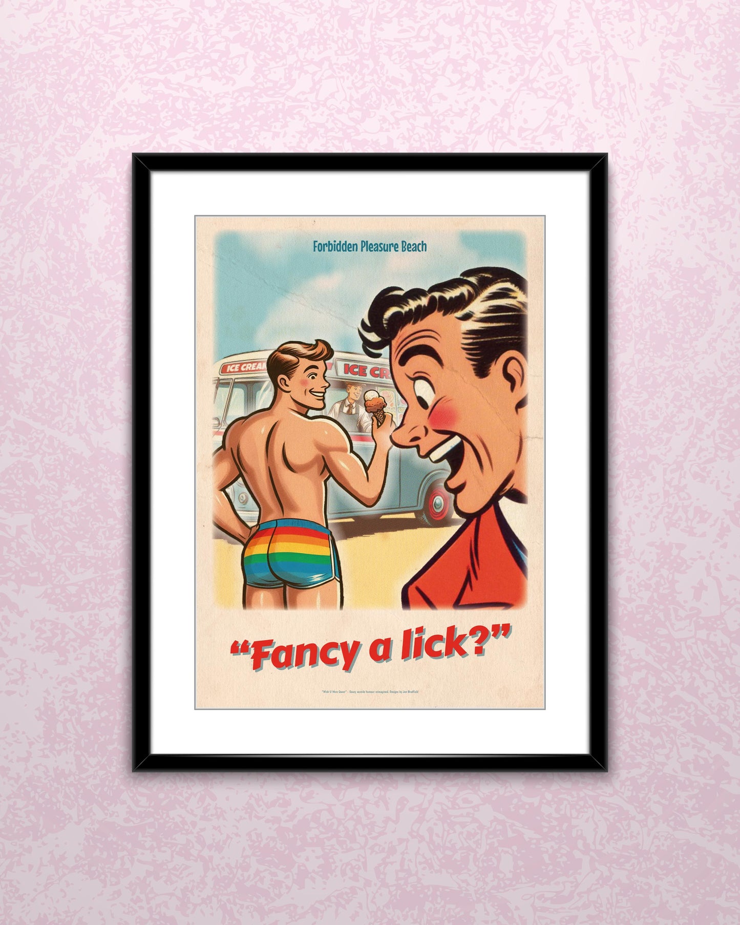 Gay vintage-style art poster print: Fancy A Lick?