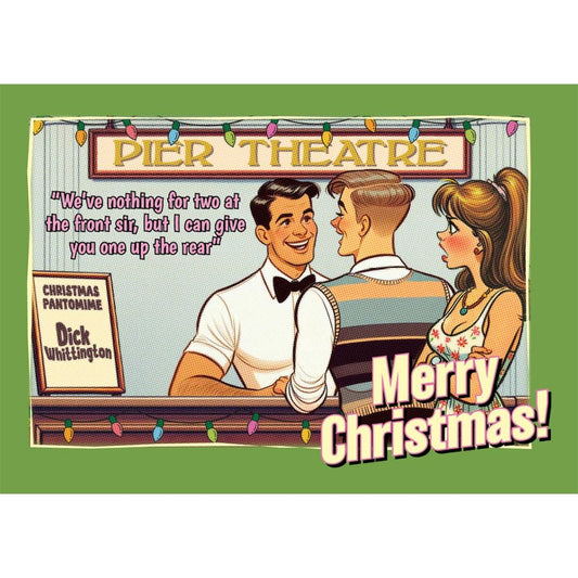 Pack of funny gay Christmas cards: Up The Rear At The Pantomime