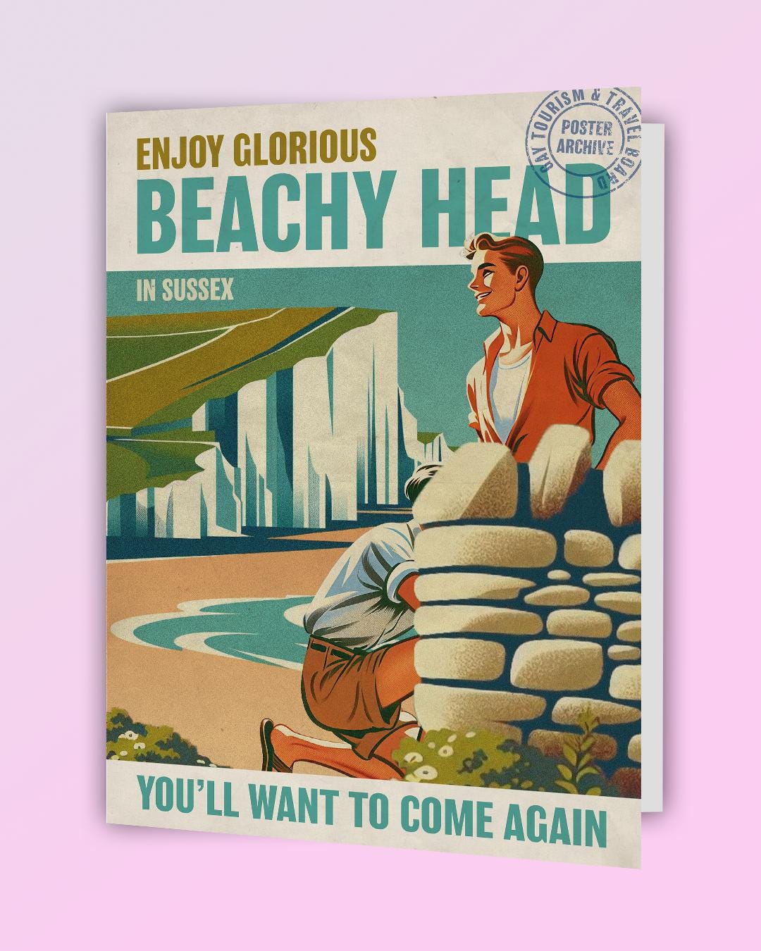 Funny gay greeting card: vintage travel poster - Beachy Head