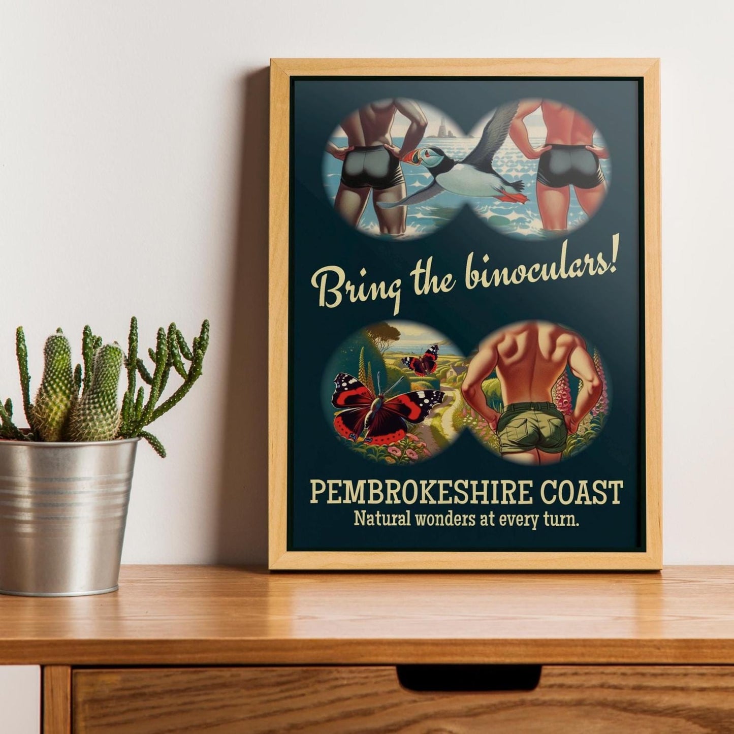 Gay retro travel poster print: Bring the binoculars