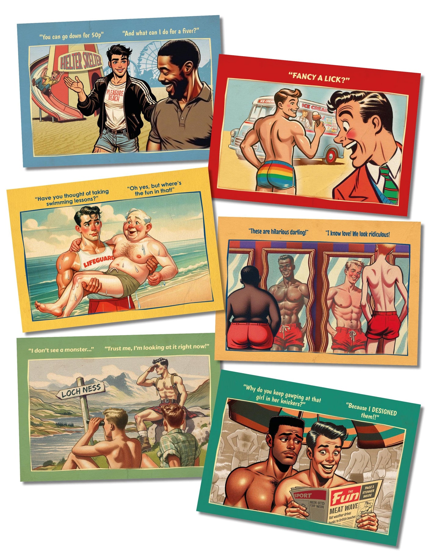 Retro Gay Postcards Gift Collection: Saucy Seaside Humour Box (42 cards)