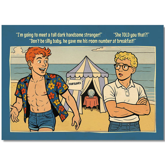 Funny Gay Art Postcard: Tall Dark and Handsome