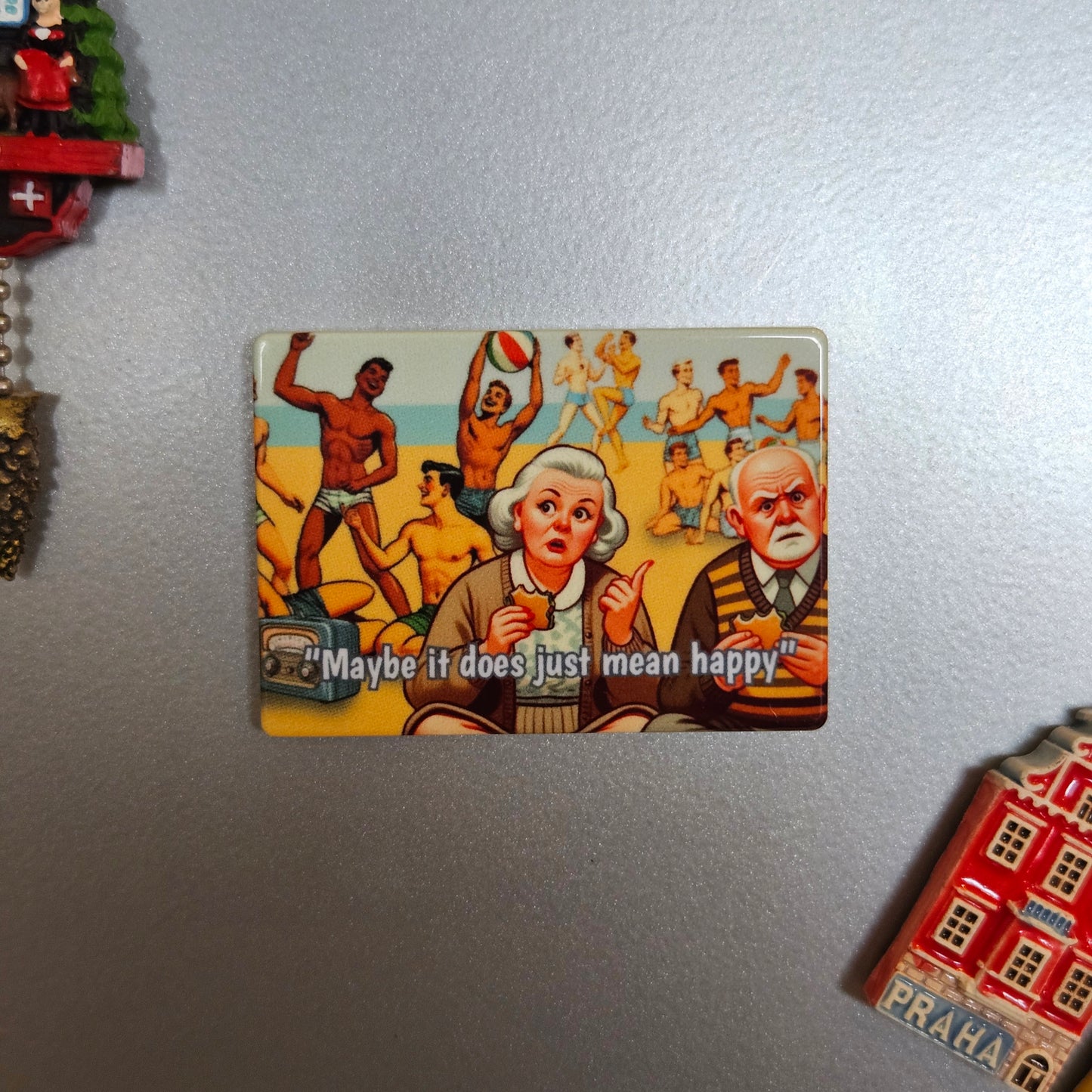 Gay retro fridge magnet: Happy