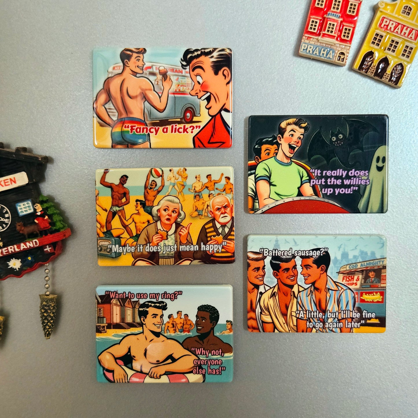 Set of 5 funny, quality gay fridge magnets