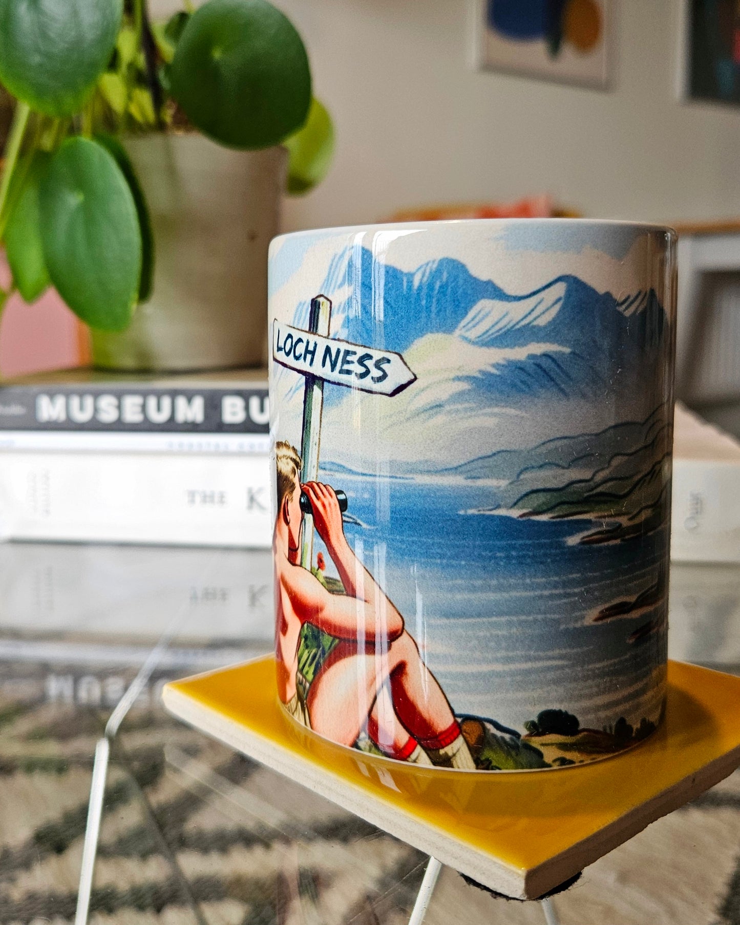 Funny gay ceramic mug inspired by saucy seaside postcard cartoon humour: Monster
