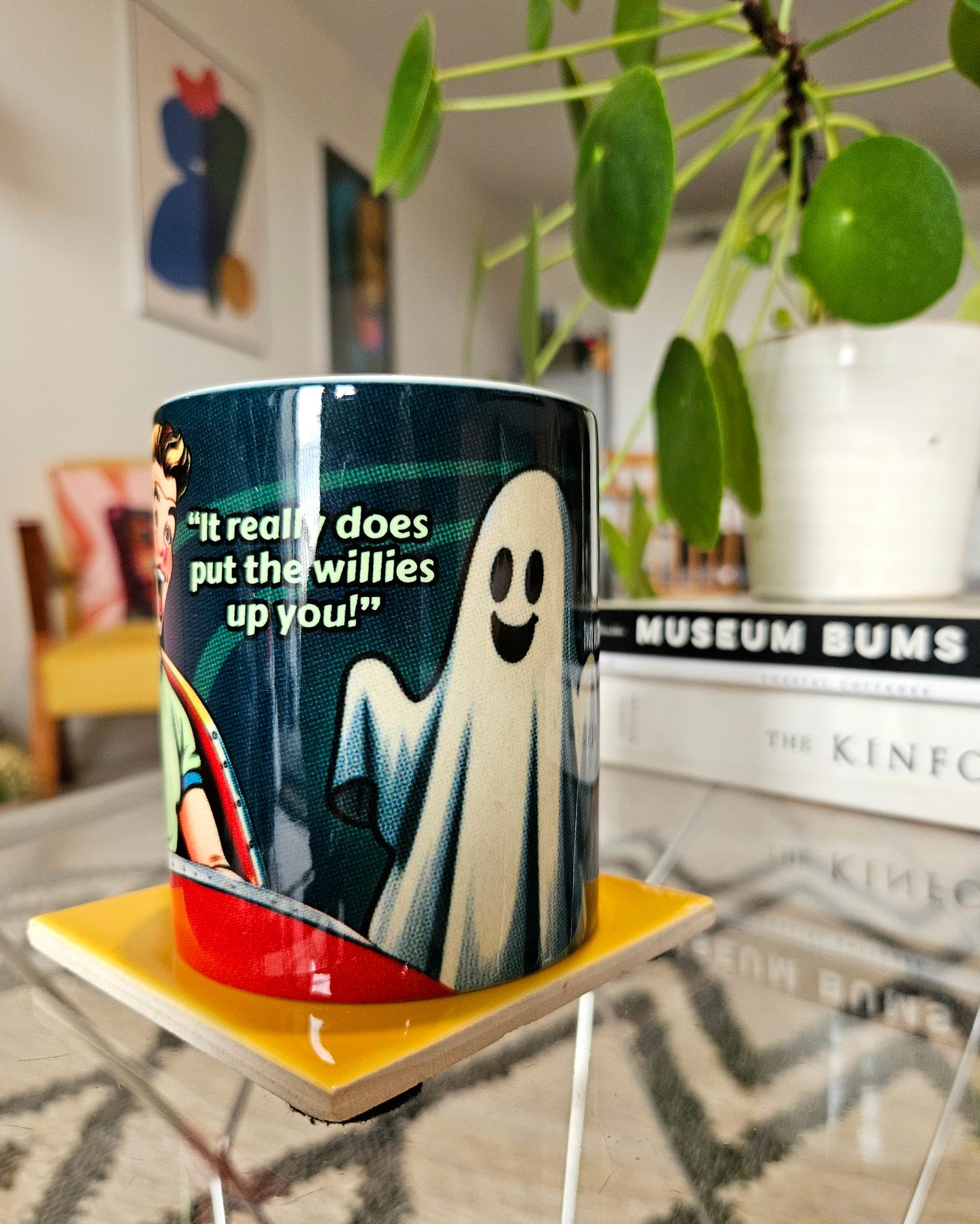 Funny gay ceramic mug inspired by saucy seaside postcard cartoon humour: Willies