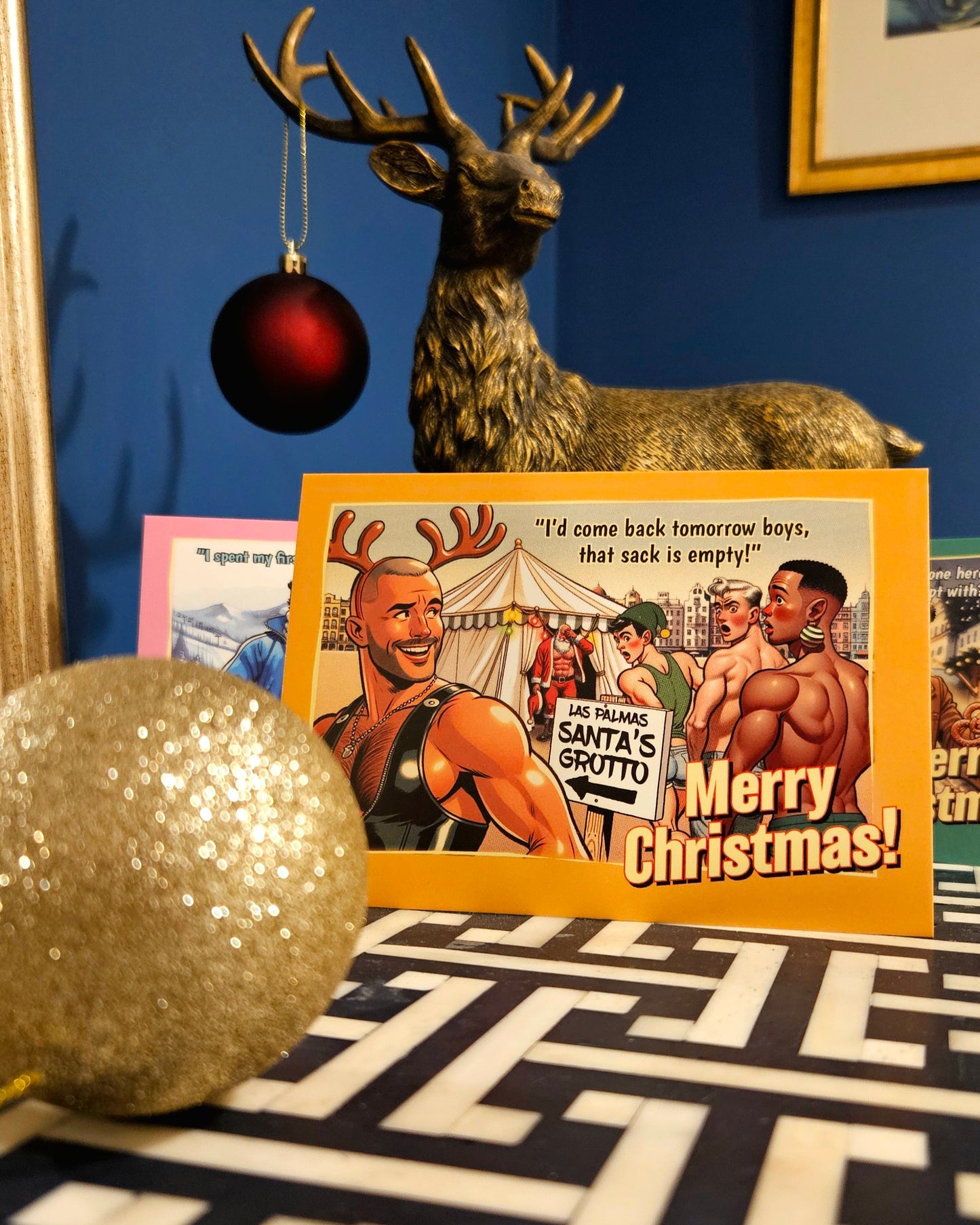 Funny Gay Christmas Card: Gran Canaria Santa's Grotto