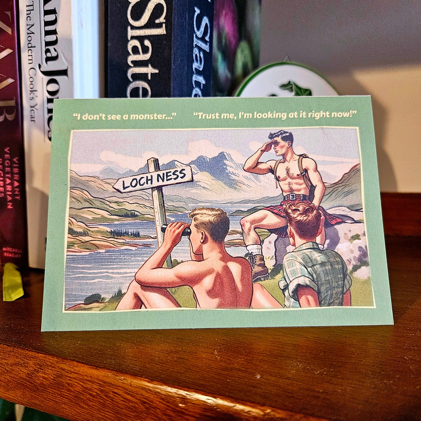 Set of 6 gay notecards/greeting cards inspired by vintage seaside humour. Set A
