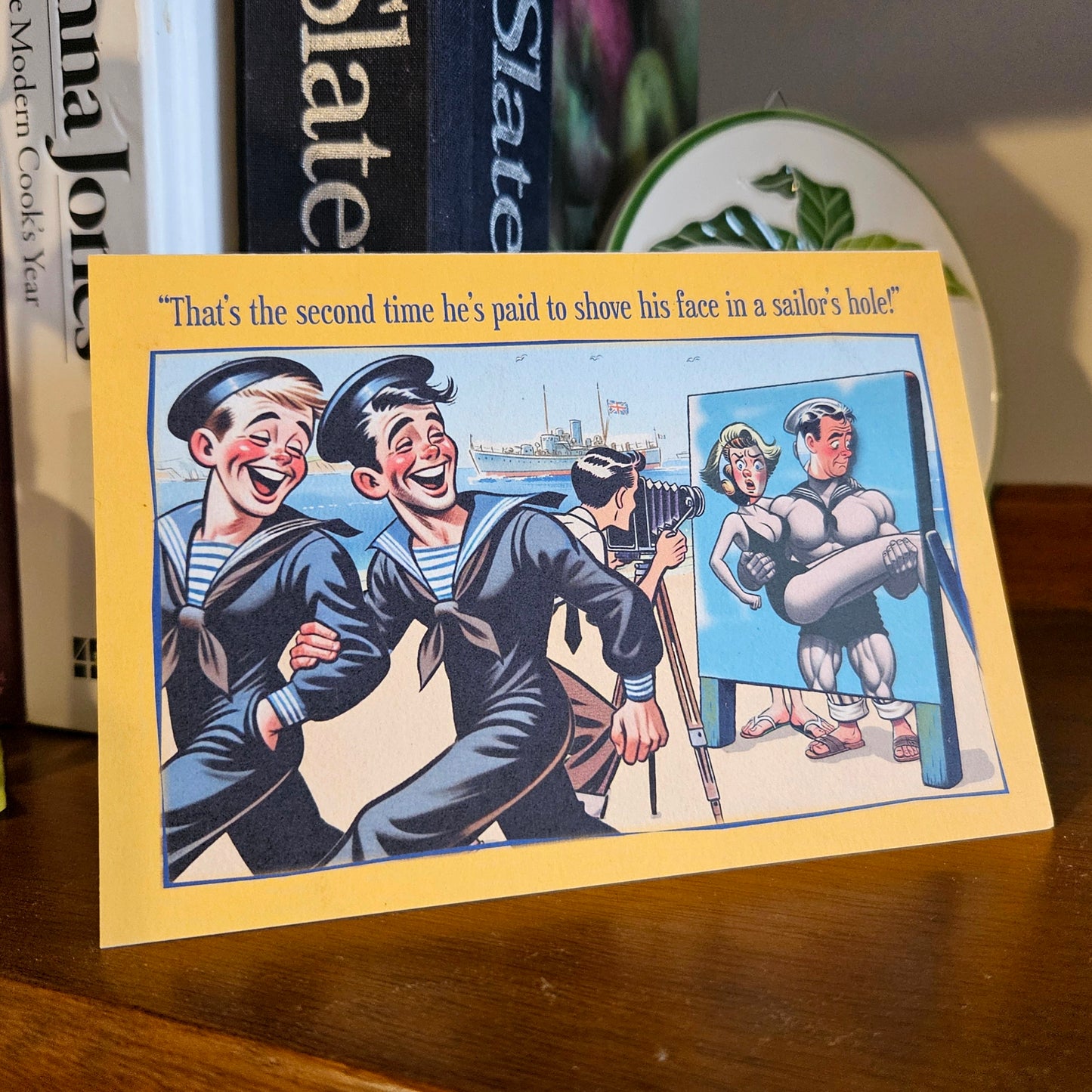 Set of 6 gay notecards/greeting cards inspired by vintage seaside humour. Set A