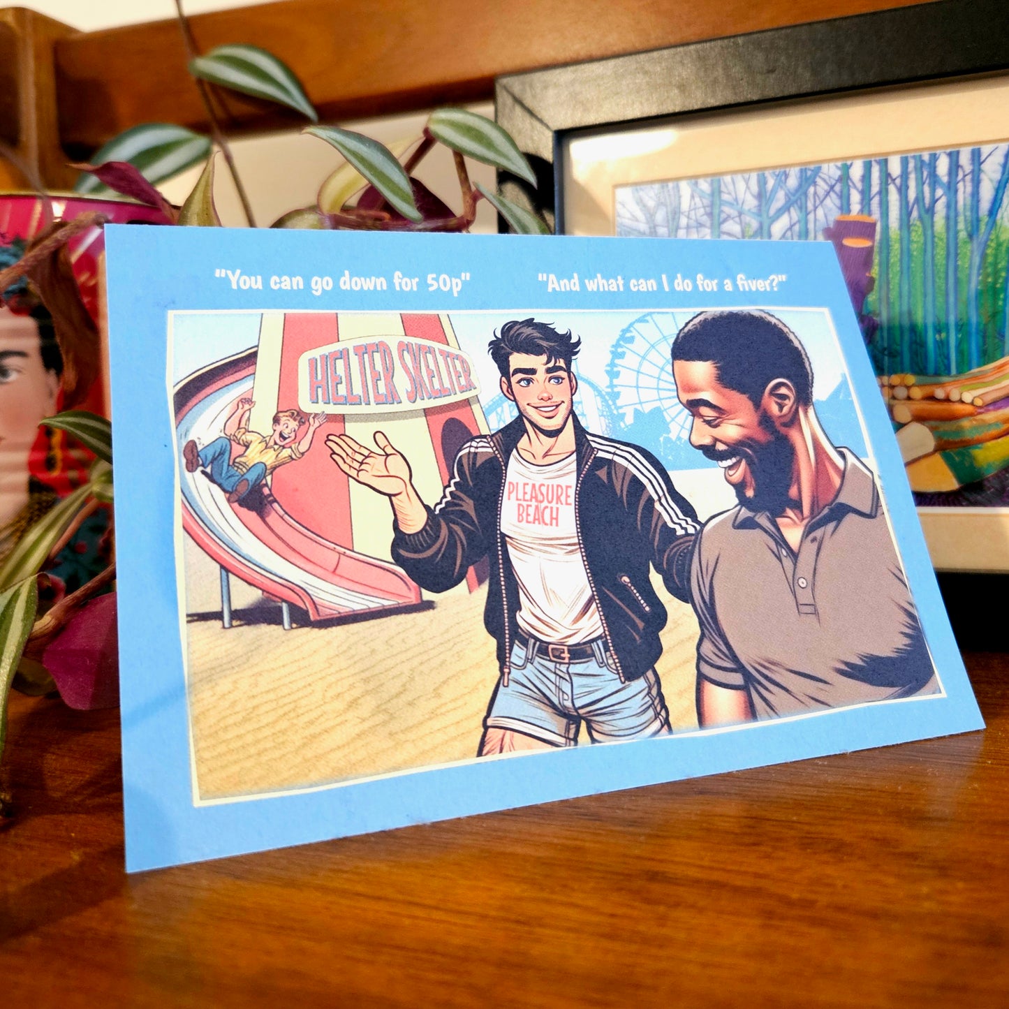 Set of 6 gay notecards/greeting cards inspired by vintage seaside humour. Set B