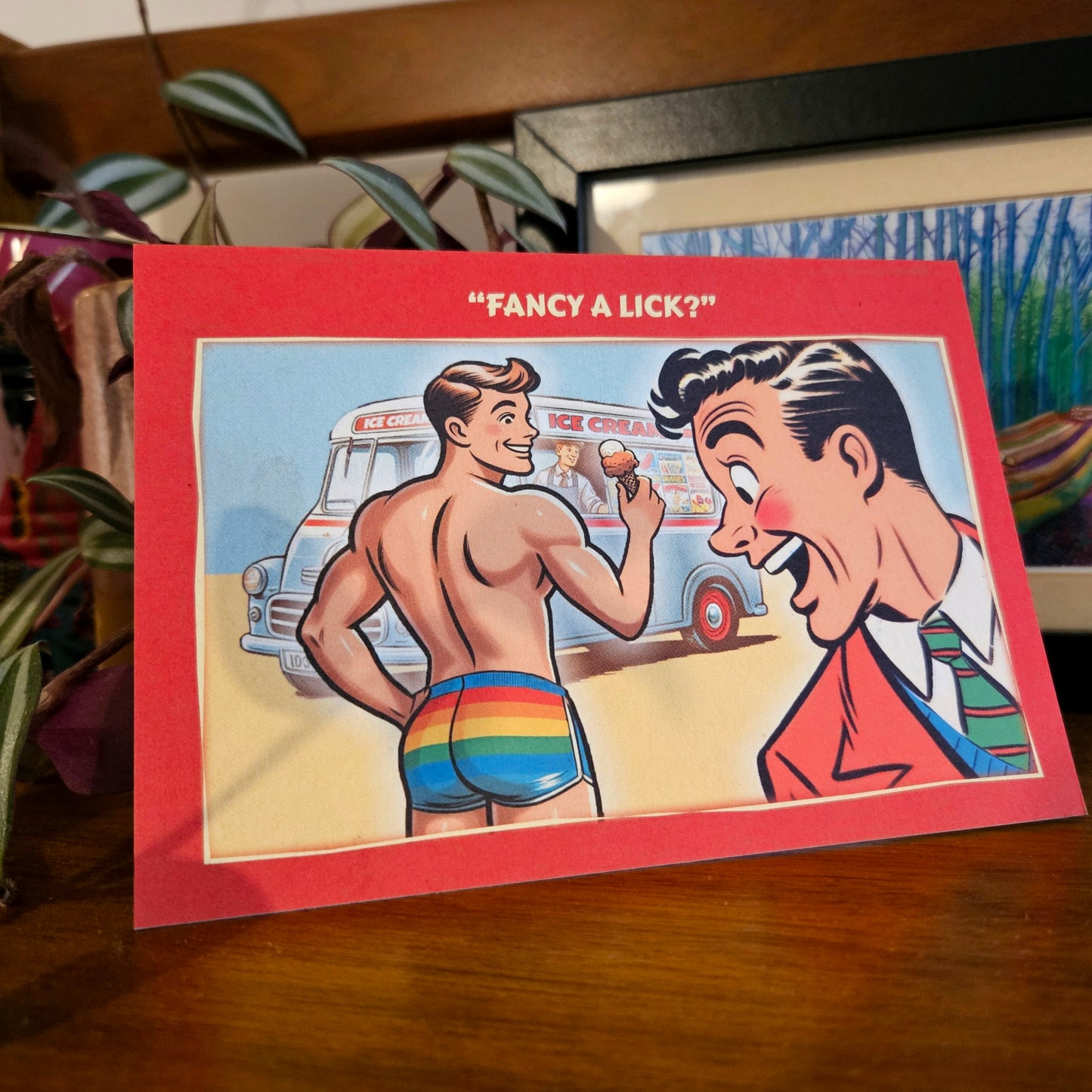 Set of 6 gay notecards/greeting cards inspired by vintage seaside humour. Set B