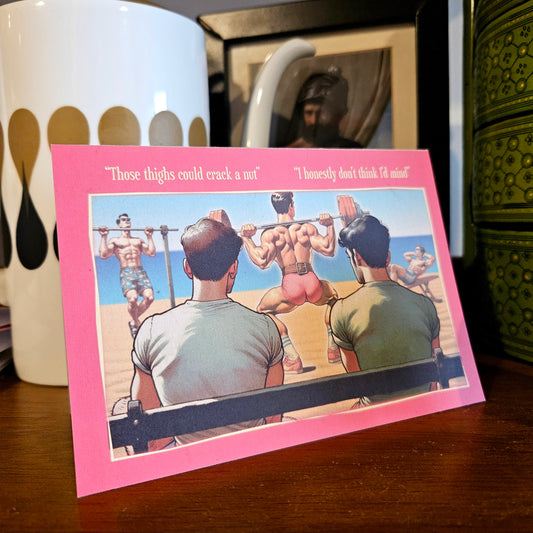 Set of 6 gay notecards/greeting cards inspired by vintage seaside humour. Set C