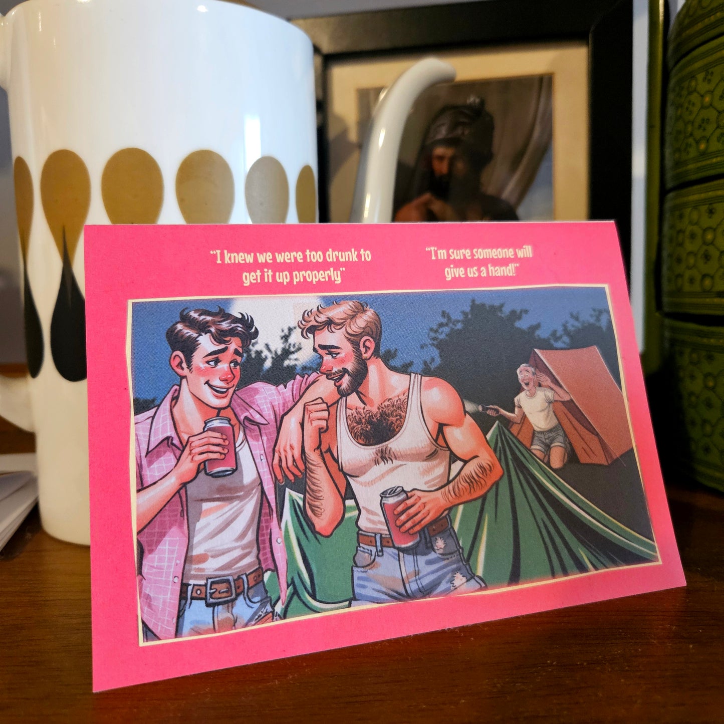 Set of 6 gay notecards/greeting cards inspired by vintage seaside humour. Set C