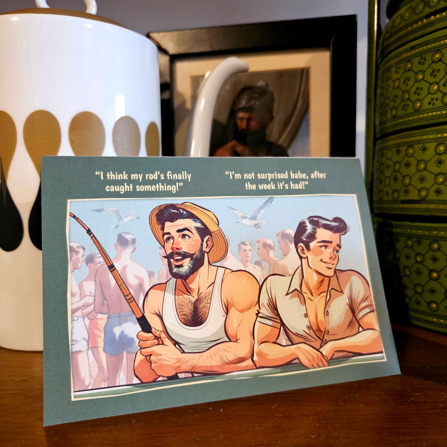 Set of 6 gay notecards/greeting cards inspired by vintage seaside humour. Set C