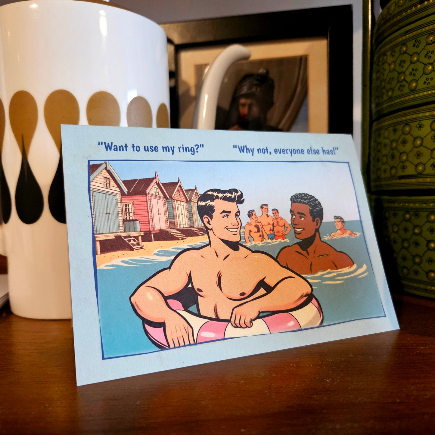 Set of 6 gay notecards/greeting cards inspired by vintage seaside humour. Set C