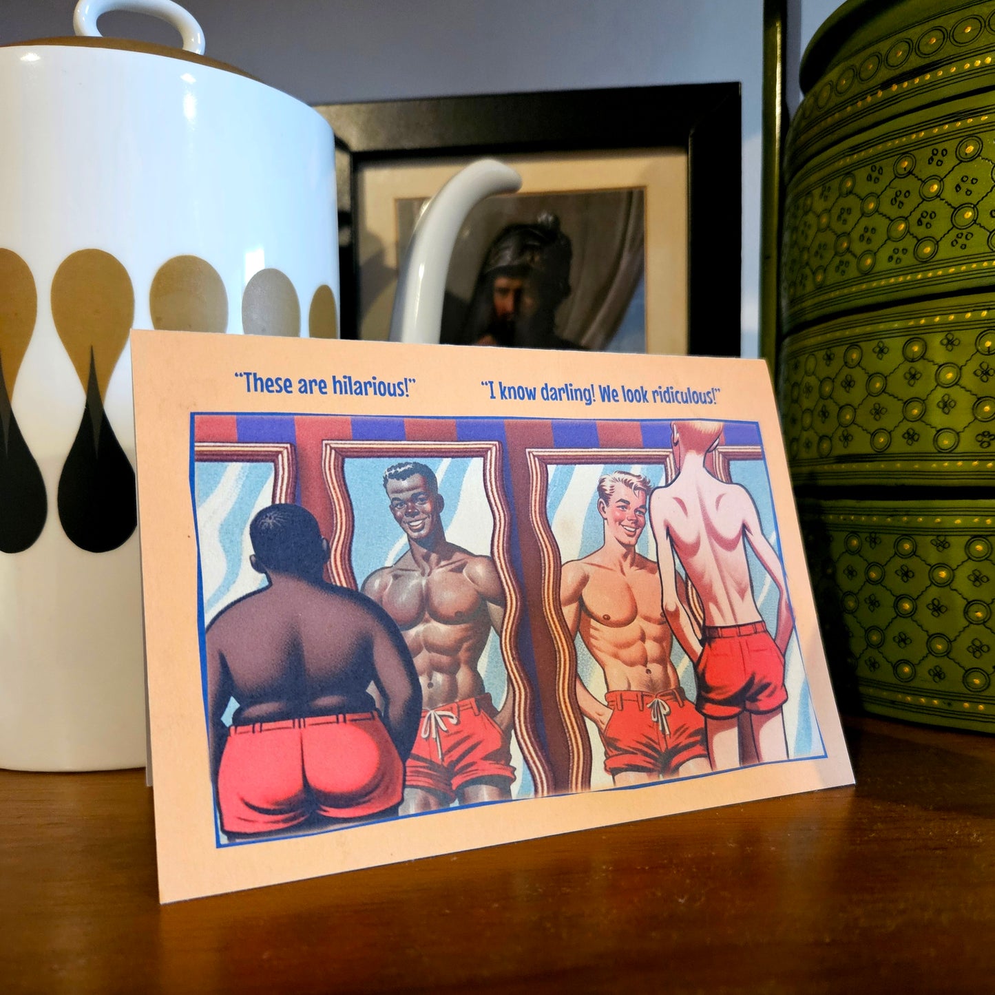 Set of 6 gay notecards/greeting cards inspired by vintage seaside humour. Set C