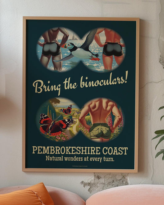 Gay retro travel poster print: Bring the binoculars