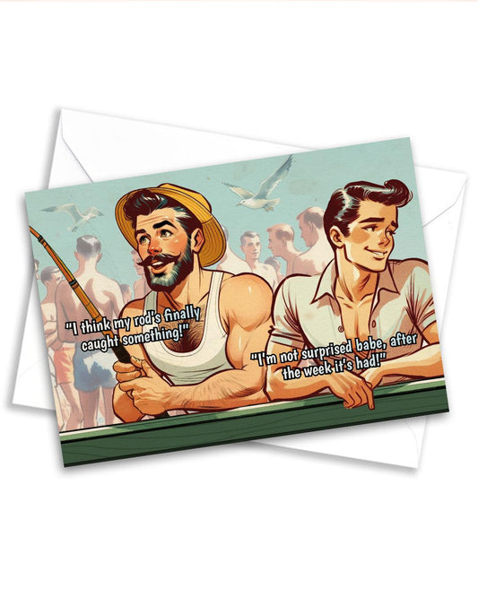Funny Gay Greeting Card: Caught Something