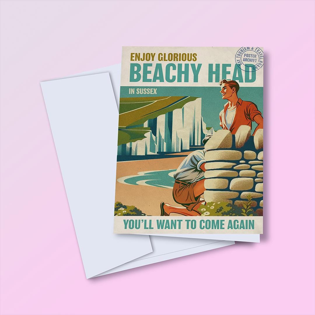 Funny gay greeting card: vintage travel poster - Beachy Head
