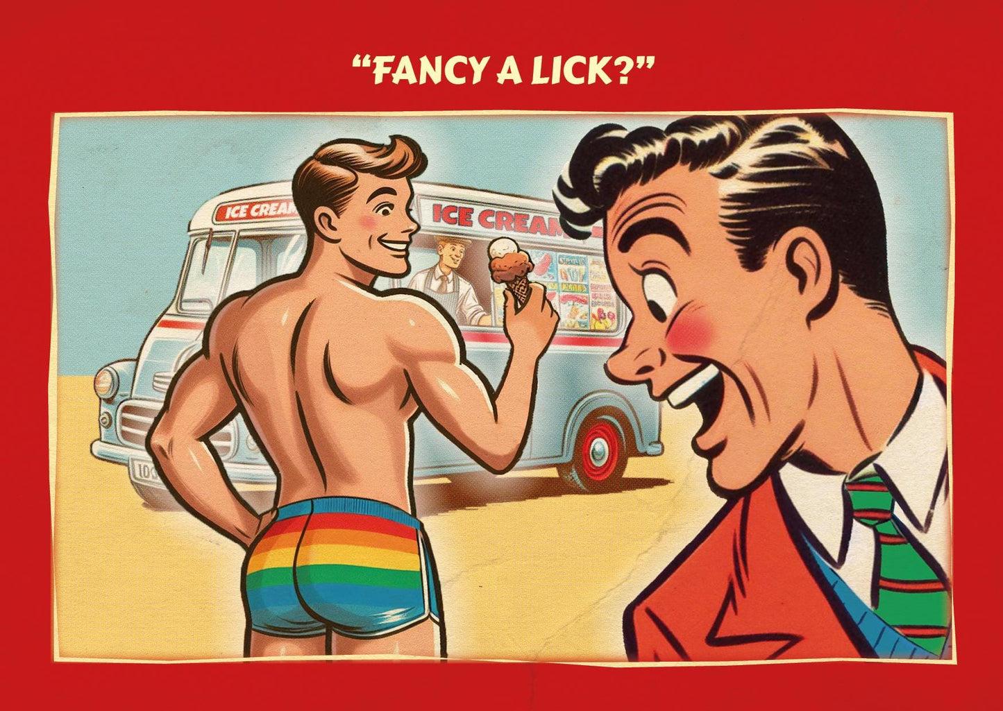 Gay art print, mounted: Fancy a Lick?