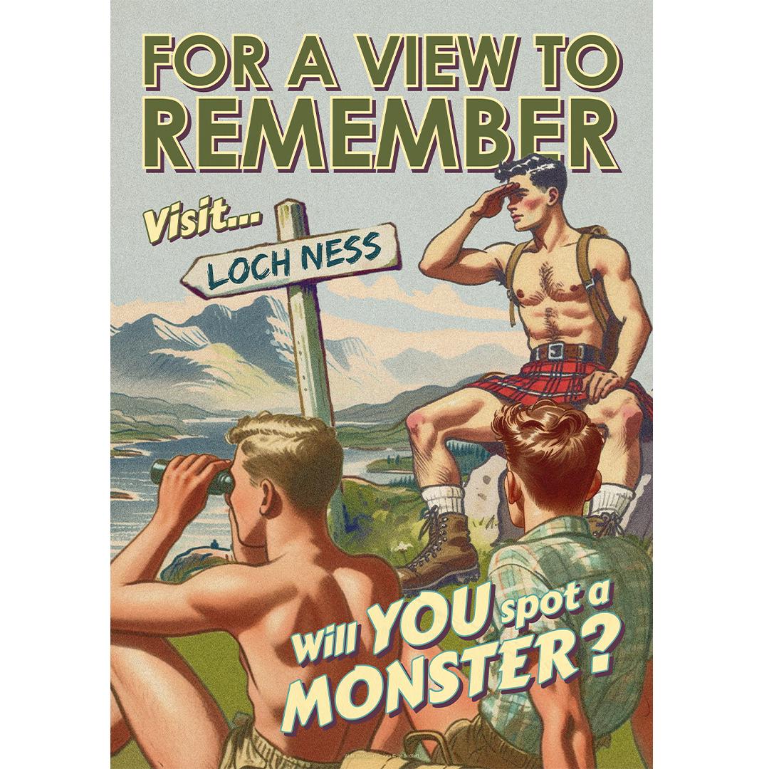 Gay retro travel poster print: Loch Ness Monster