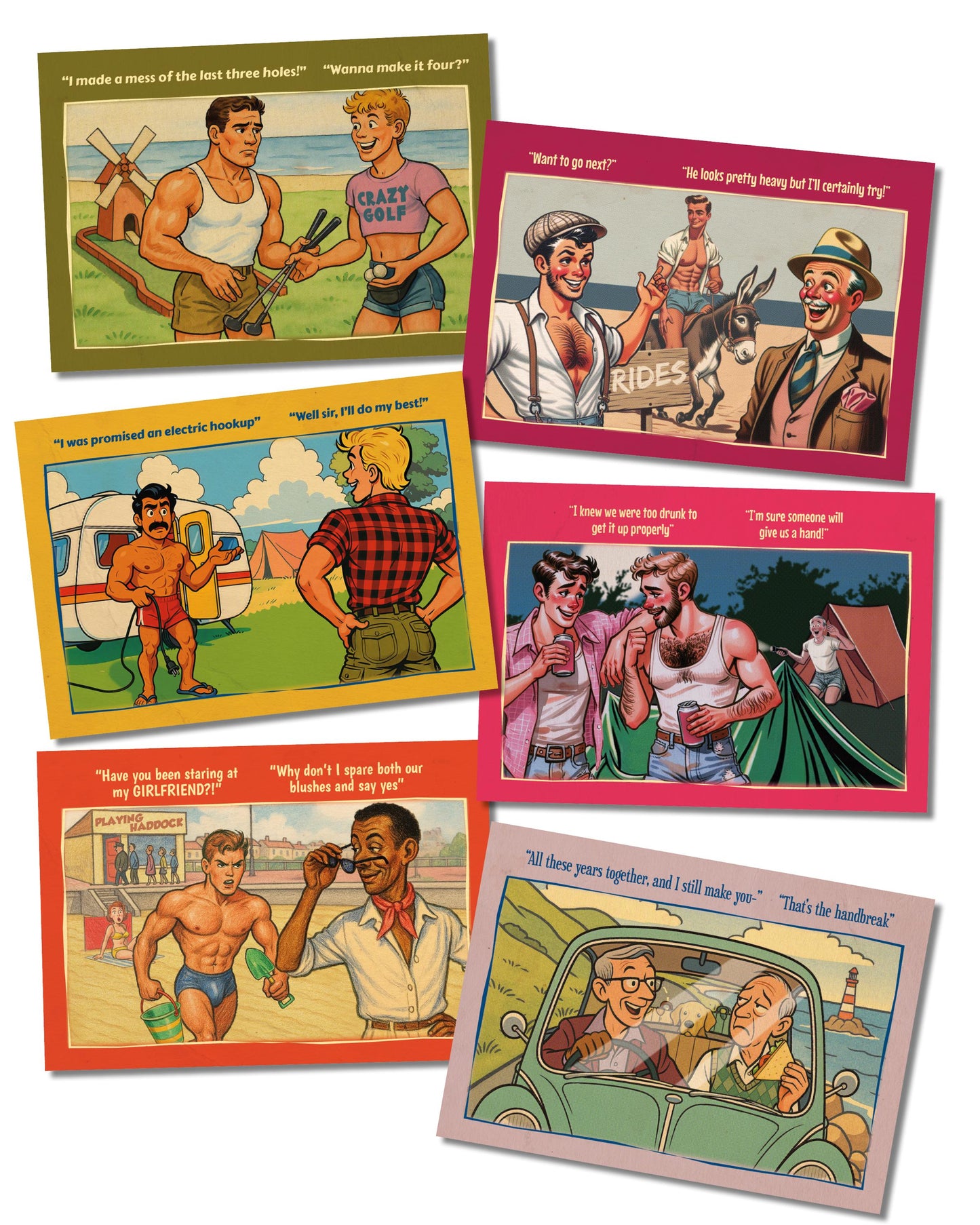 Retro Gay Postcards Gift Collection: Saucy Seaside Humour Box (42 cards)