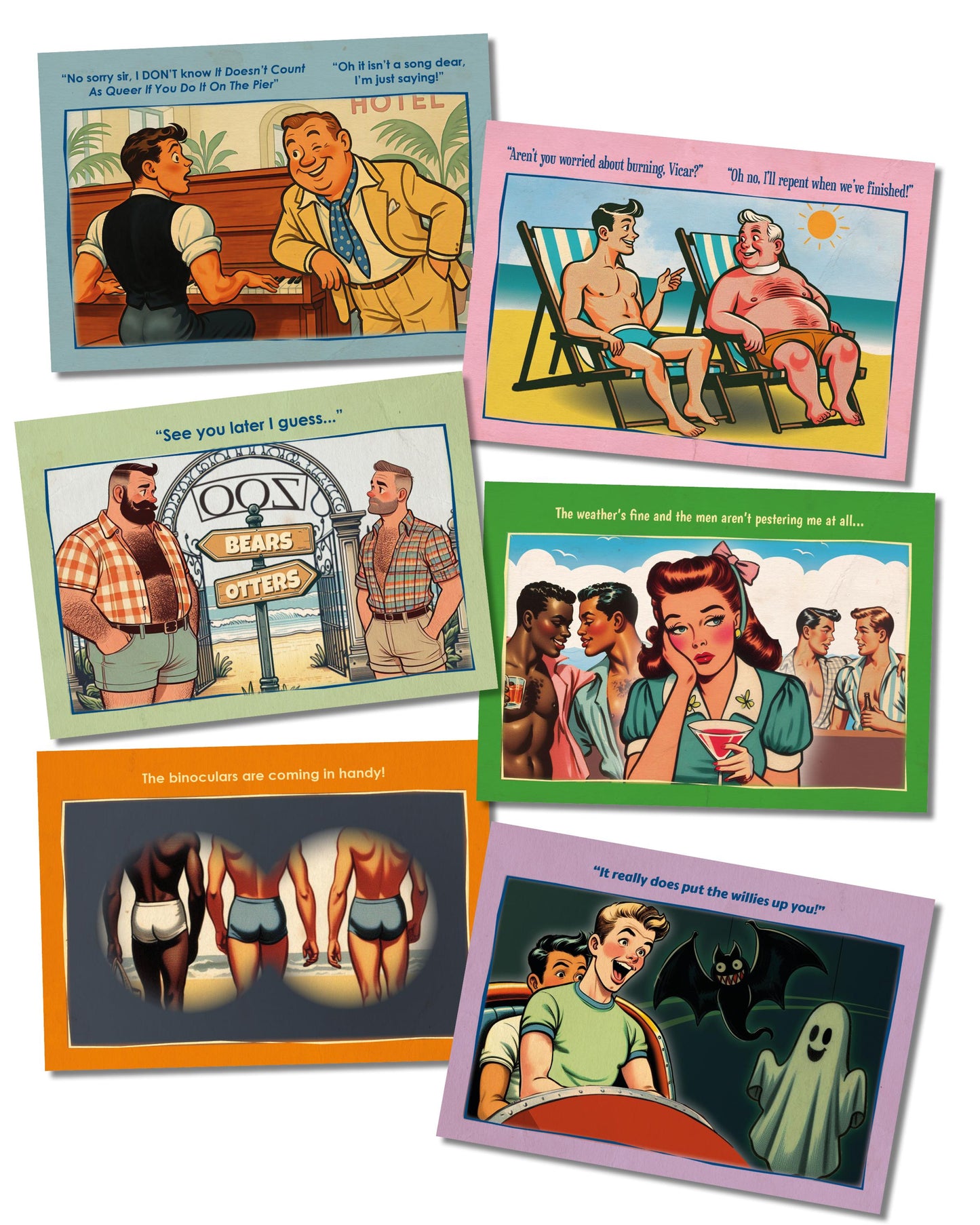 Retro Gay Postcards Gift Collection: Saucy Seaside Humour Box (42 cards)