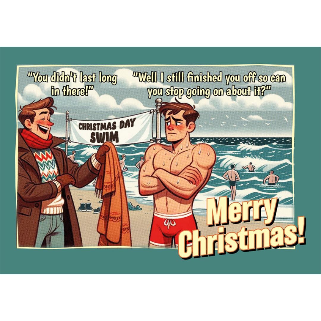 Funny Gay Christmas Card: Frosty Swim