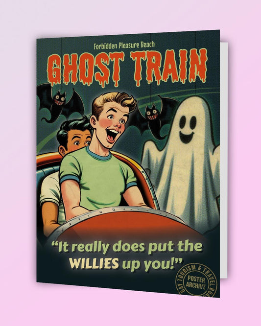 Funny gay greeting card: vintage funfair poster - Willies