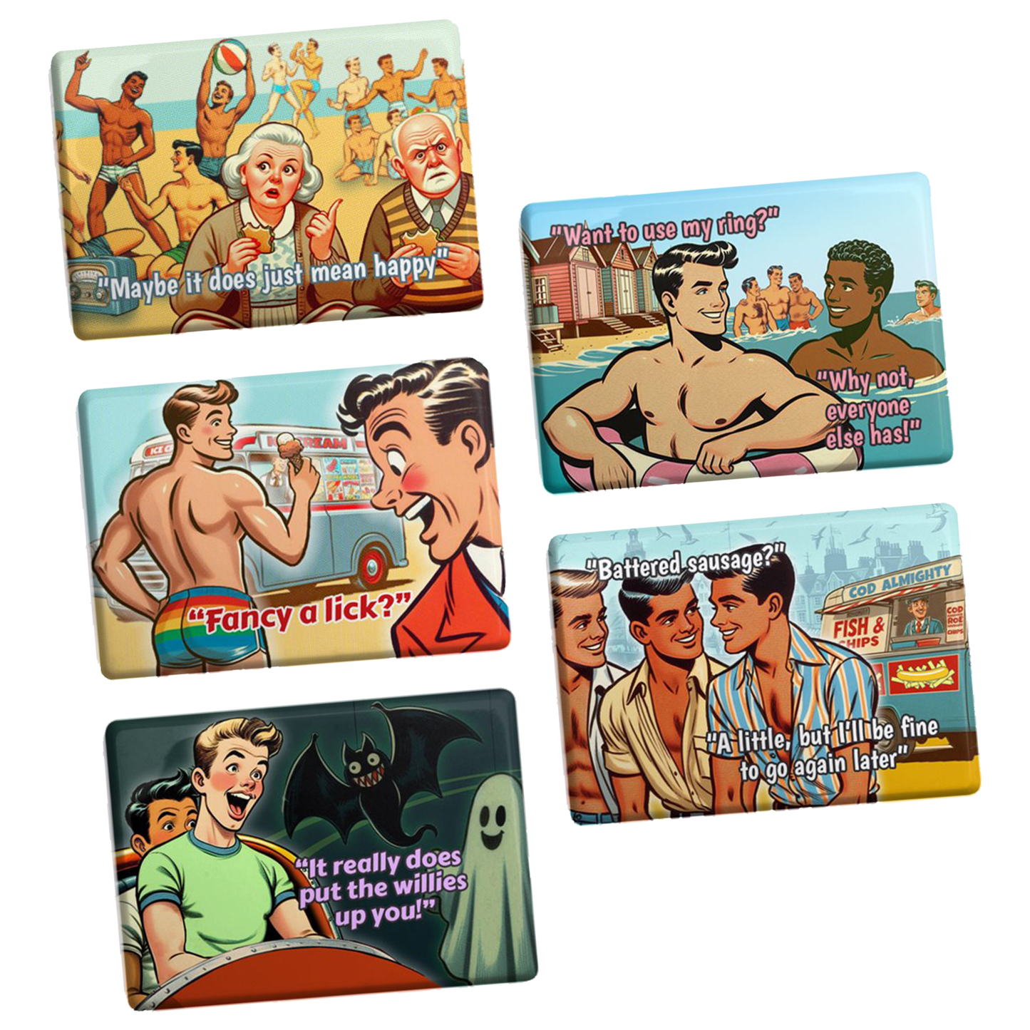 Set of 5 funny, quality gay fridge magnets