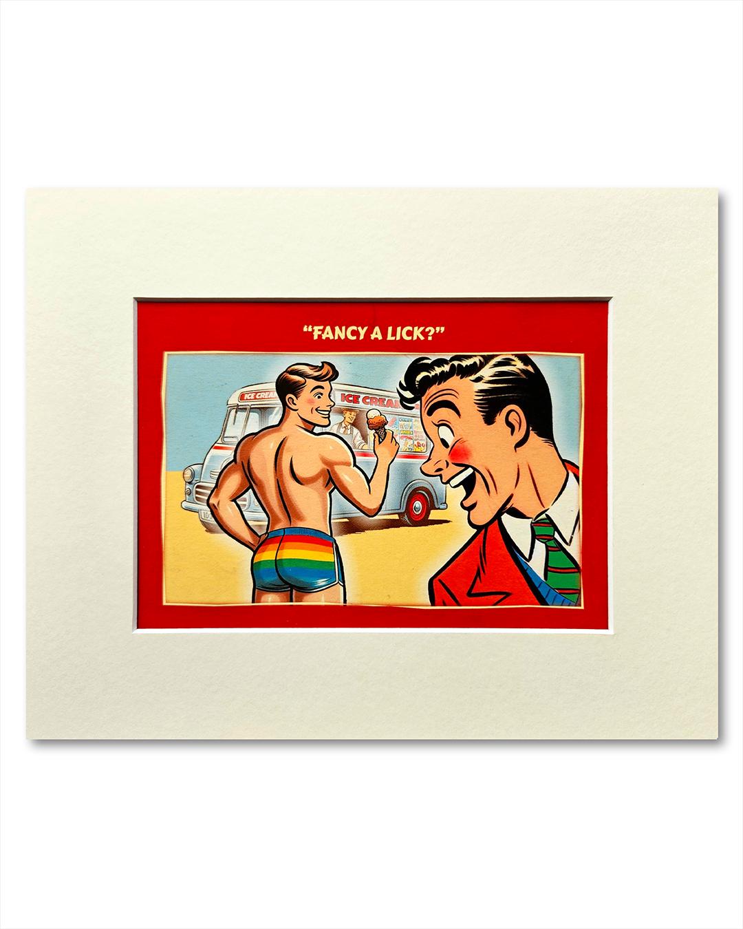 Gay art print, mounted: Fancy a Lick?