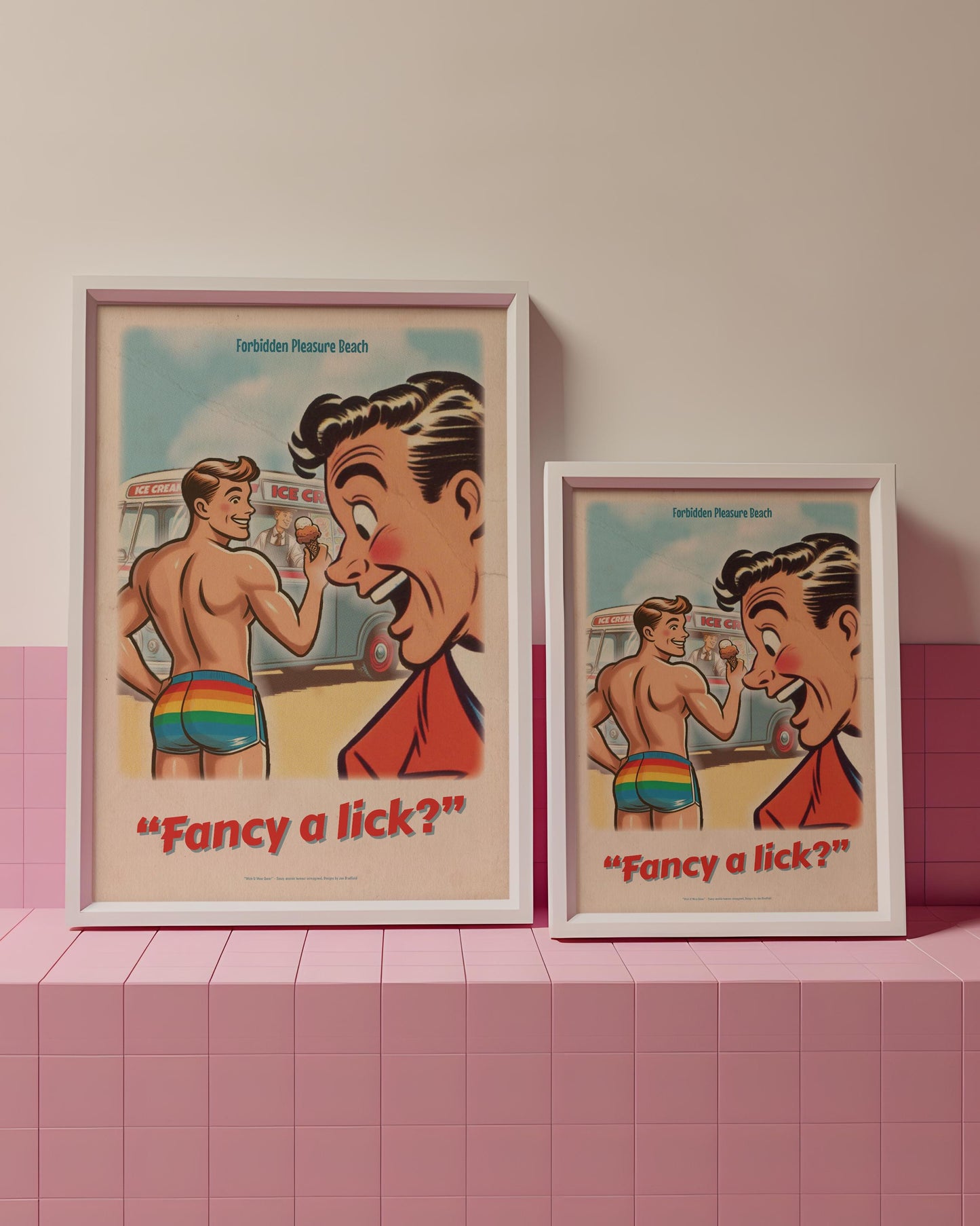 Gay vintage-style art poster print: Fancy A Lick?