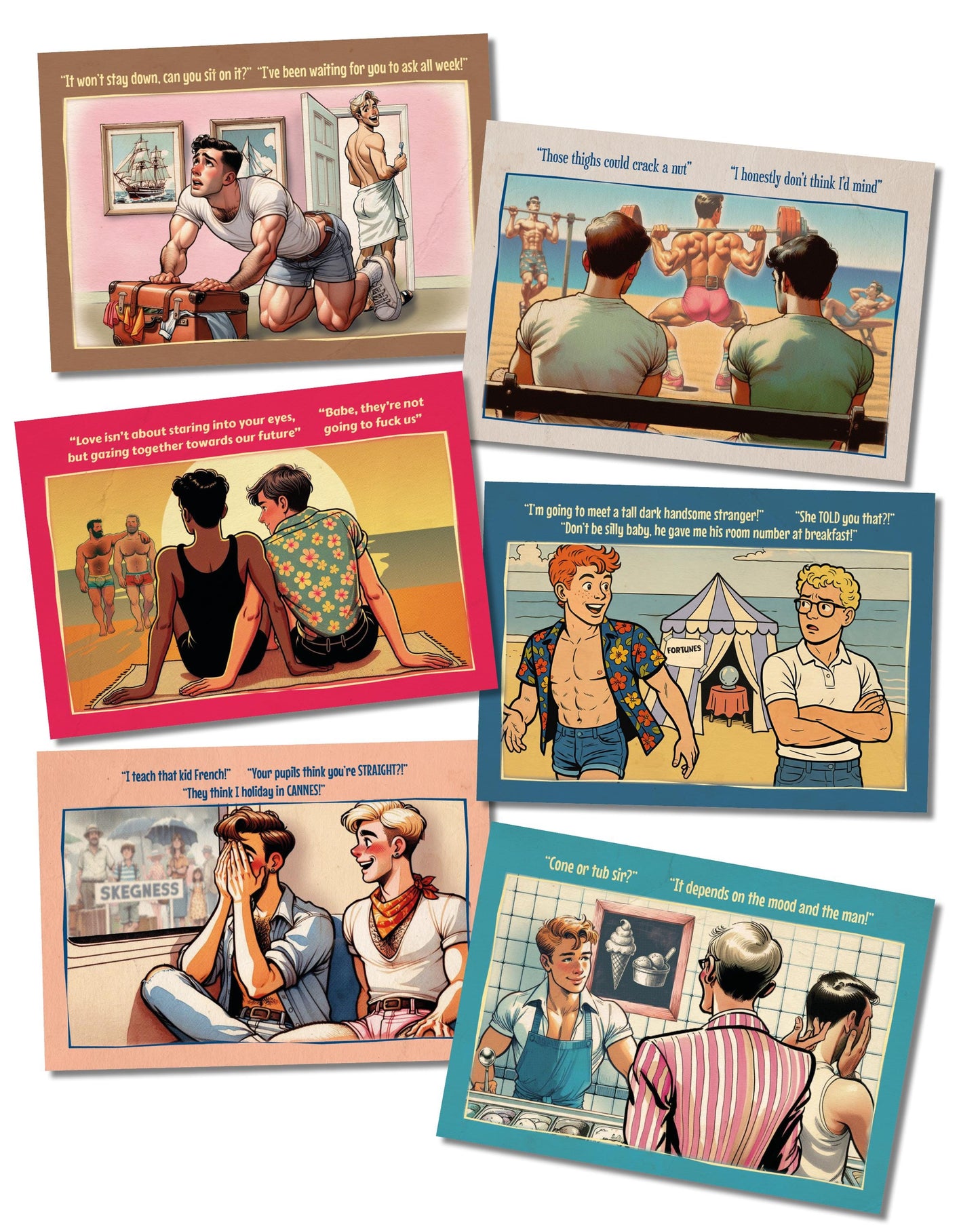 Retro Gay Postcards Gift Collection: Saucy Seaside Humour Box (42 cards)