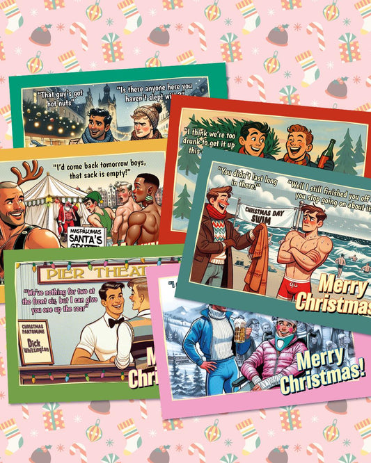 Funny gay Christmas cards set, assorted designs