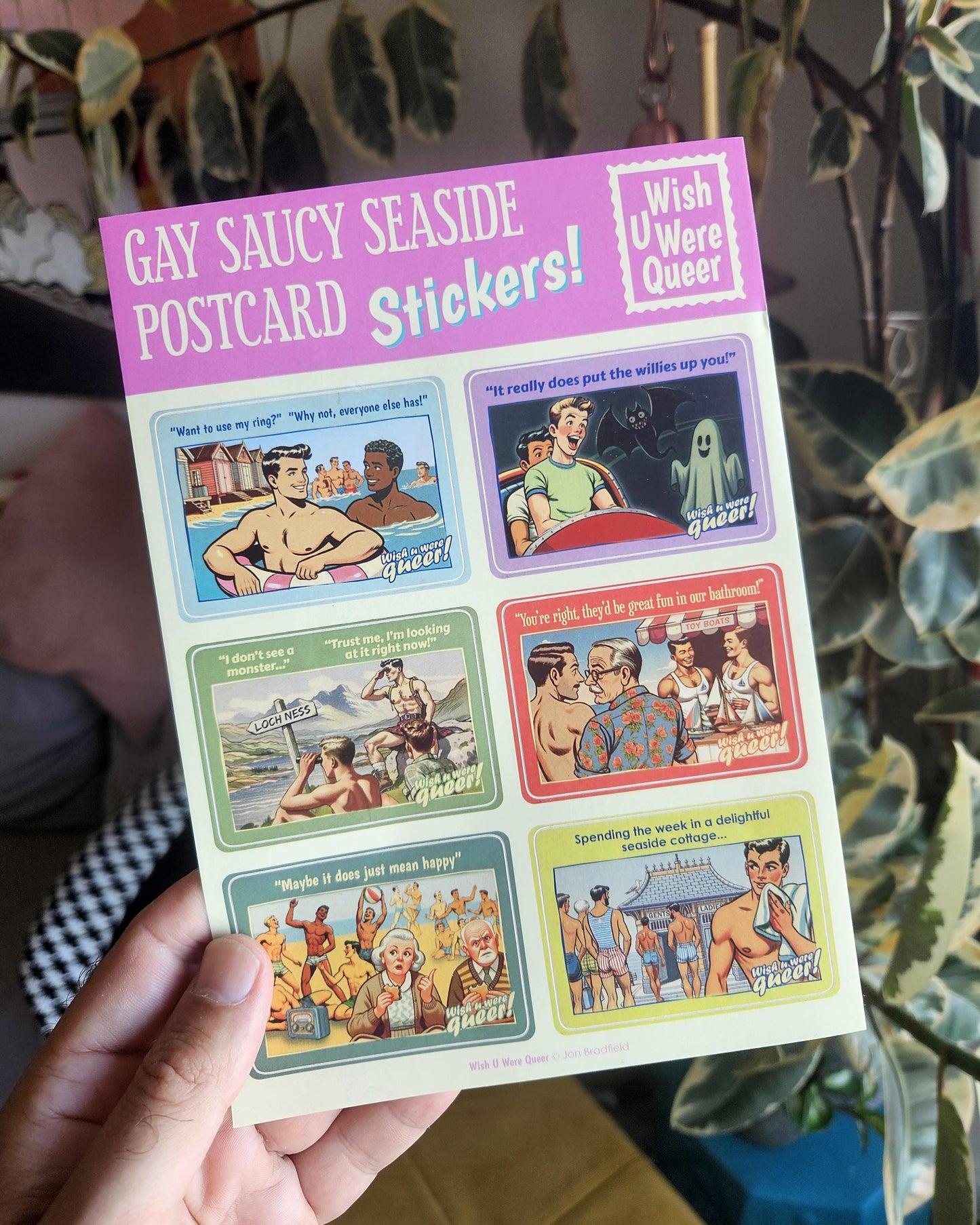 Sticker sheet: 6 gay retro saucy seaside postcards - Set B