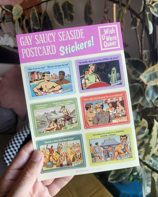 Sticker sheet: 6 gay retro saucy seaside postcards - Set B