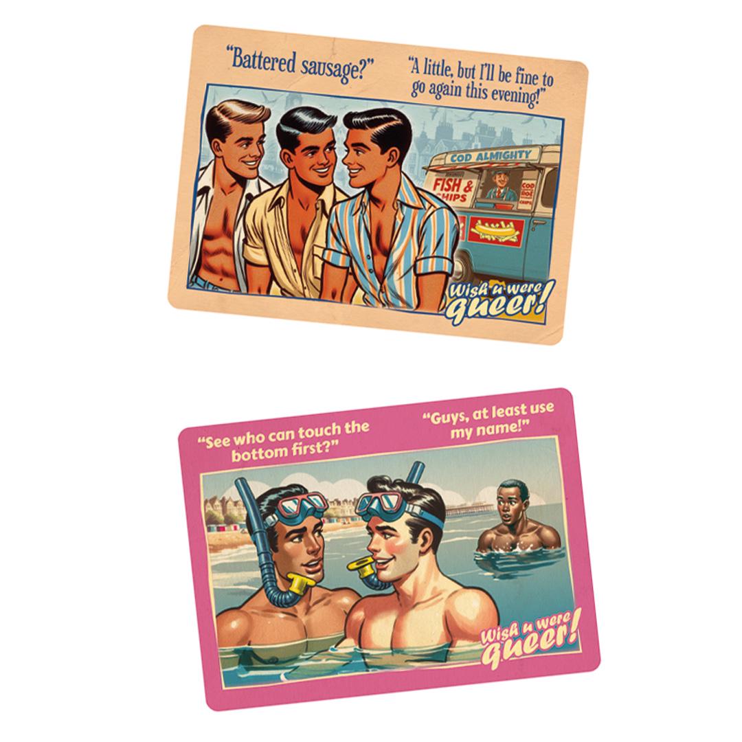 Sticker sheet: 6 gay retro saucy seaside postcards - Set A