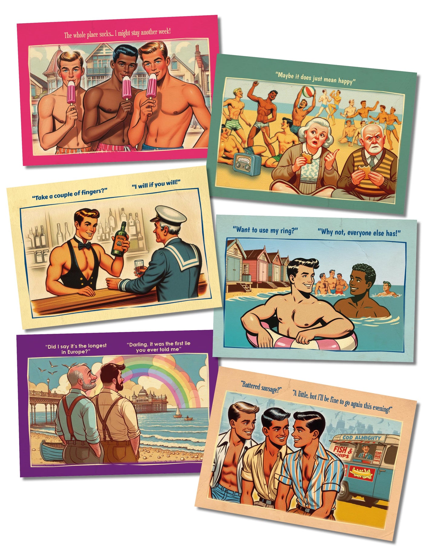 Retro Gay Postcards Gift Collection: Saucy Seaside Humour Box (42 cards)