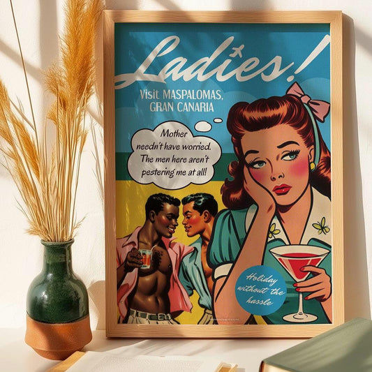 Gay retro travel poster print: Gran Canaria - Ladies (A4, A3, A2, A1, A0)