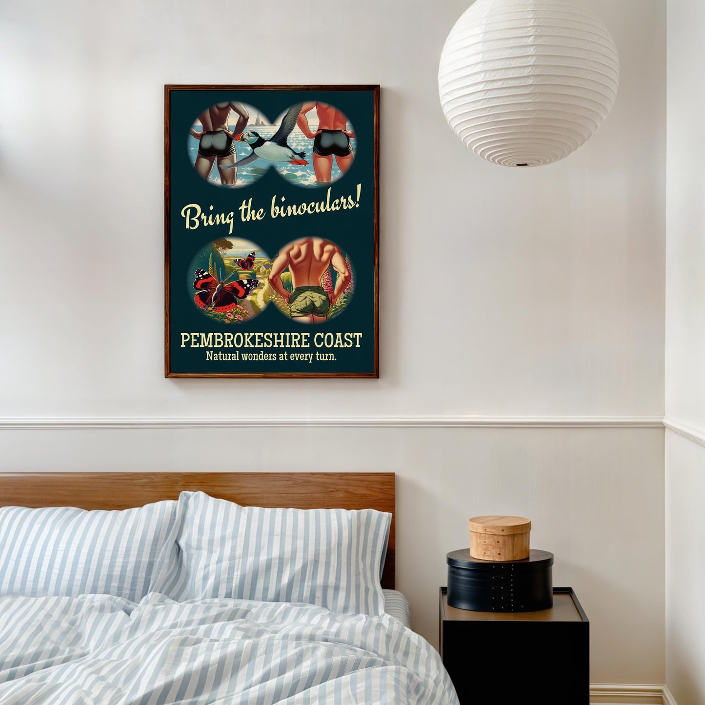 Gay retro travel poster print: Bring the binoculars