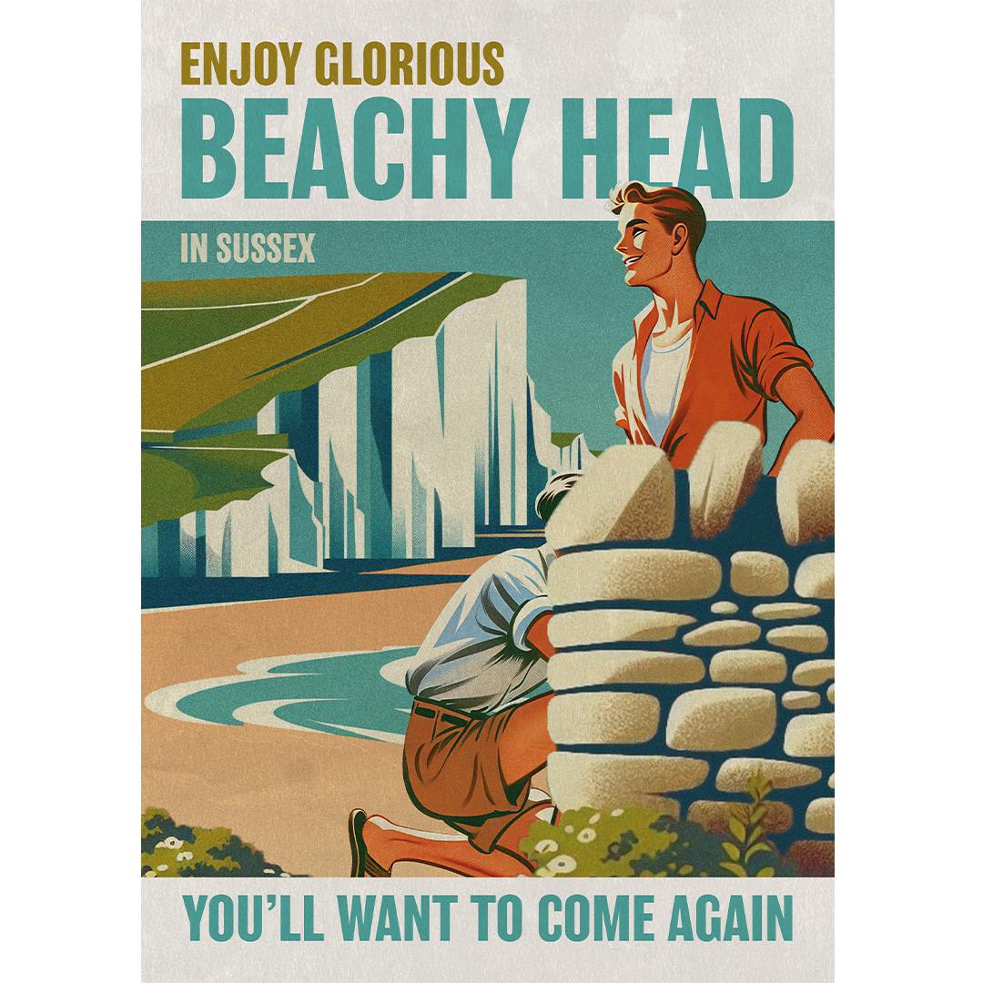 Gay retro travel poster print: Beachy Head