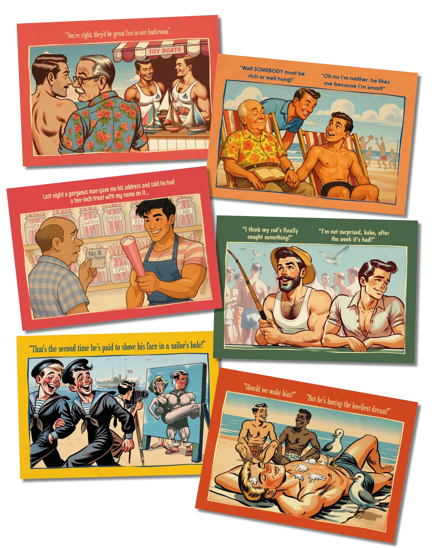 Retro Gay Postcards Gift Collection: Saucy Seaside Humour Box (42 cards)