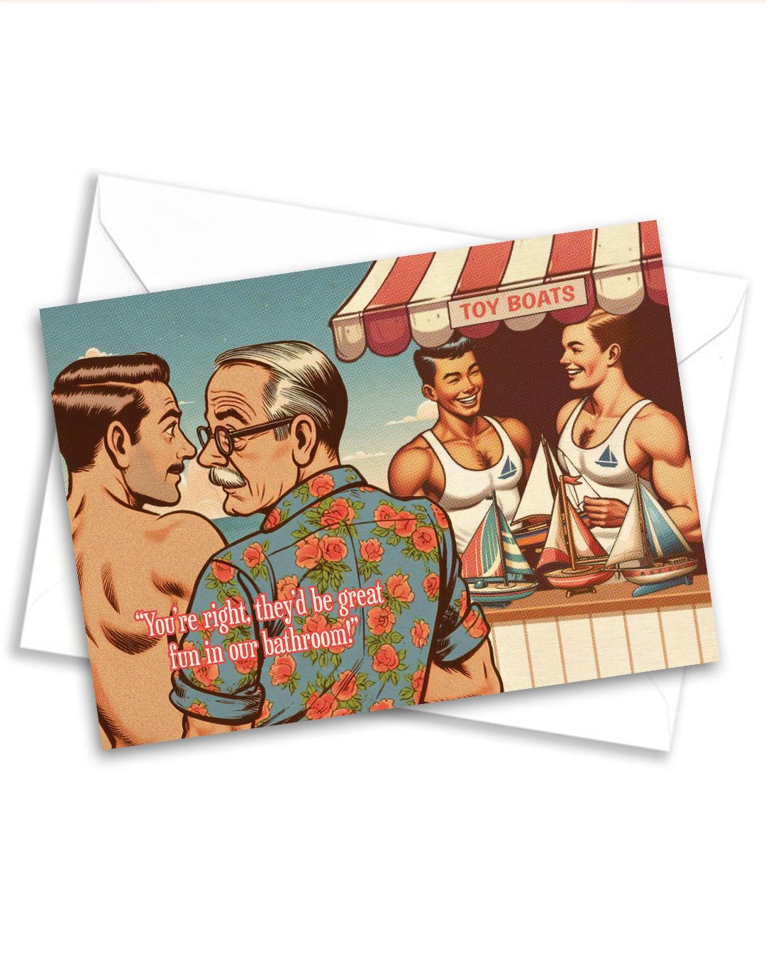 Funny Gay Greeting Card: Bathroom Fun
